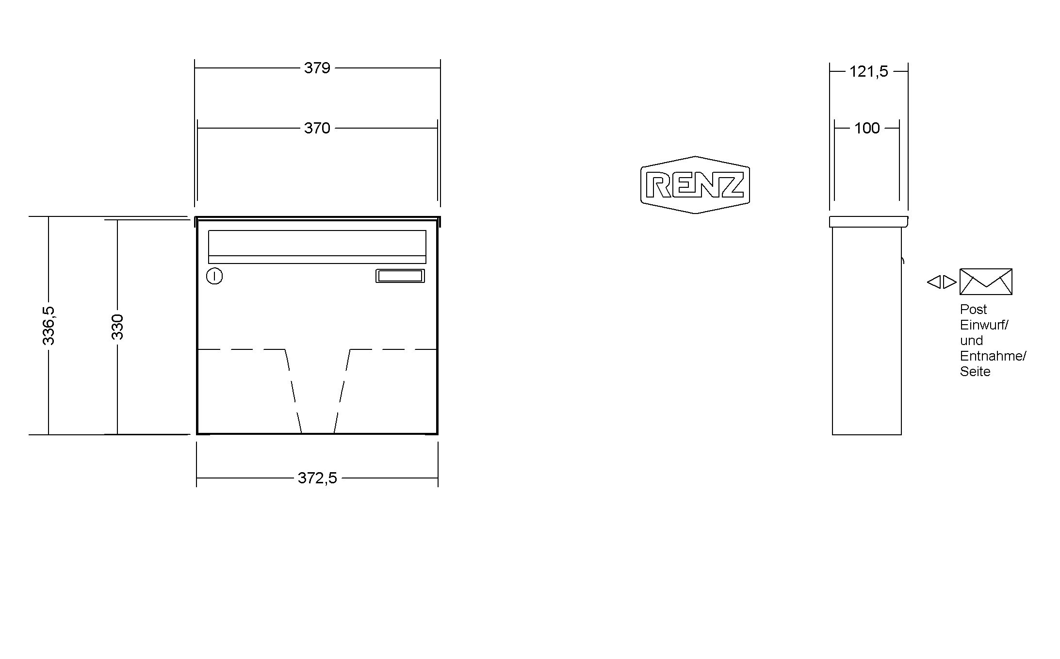 Renz Briefkasten 1-teilig Aufputz Basic B 370x330x145 mm 17l